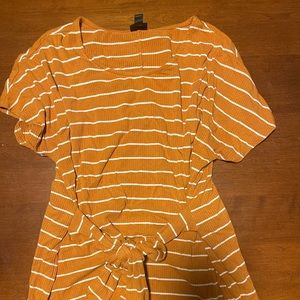 Orange and White blouse with front tie